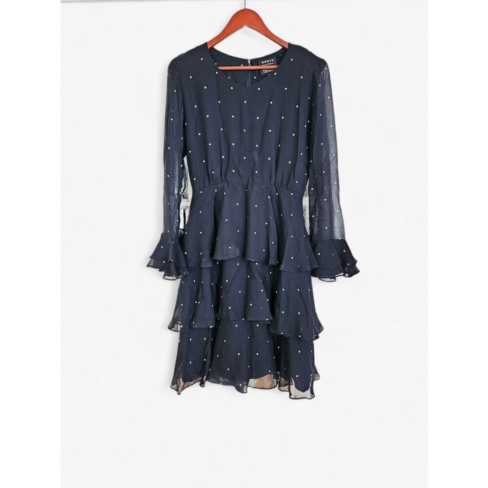 AKRIS Bergdorf Goodman 100% Silk Polka Dot Devoré Crêpe De Chine Ruffle Dress 8